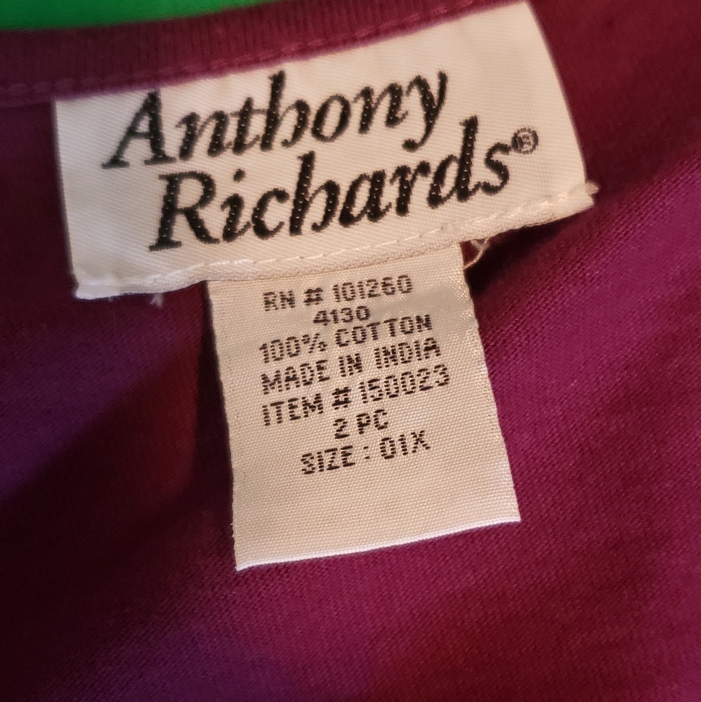 Anthony Richards 2 Piece Women's Long Sleeve and Pant Size 1X Red - Picture 4 of 5